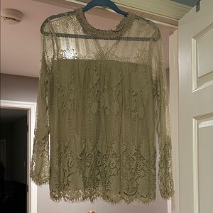 Ultra Pink Lace Blouse in Olive Green